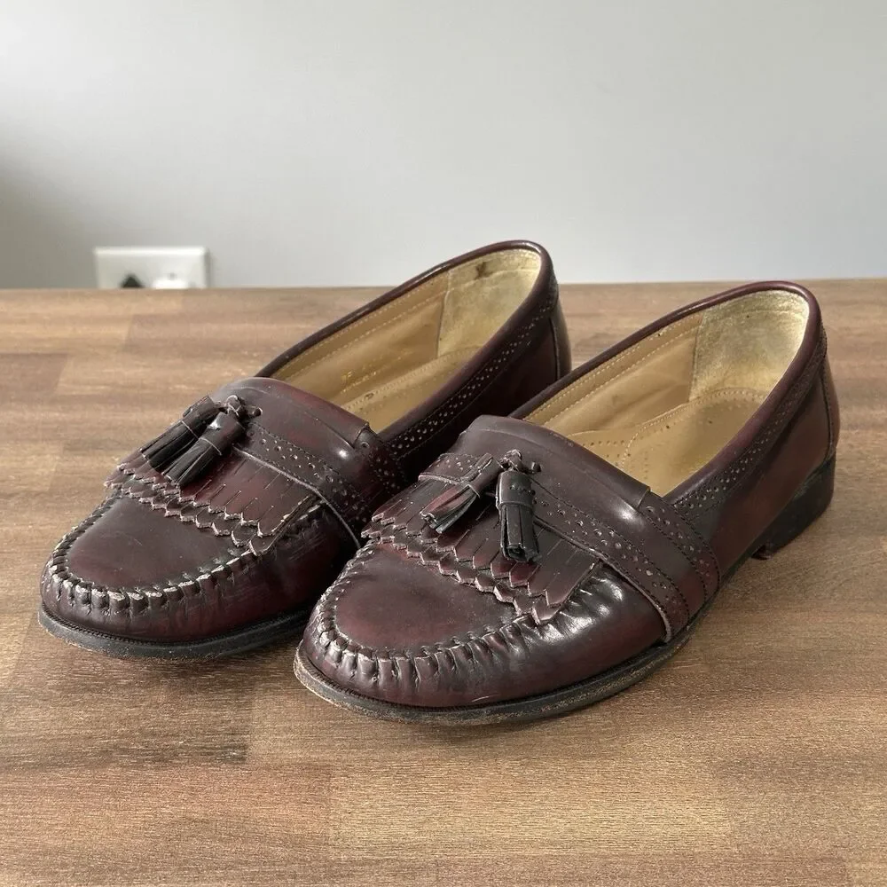 GH Bass Weejuns Leather Loafers Men 8.5D Wine Burgundy Tassel Kiltie Fringe